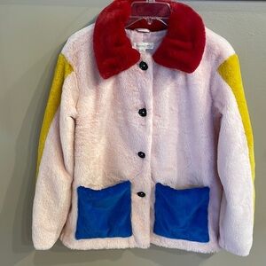 Treasure & Bond girls pink lotus color block faux fur coat jacket plush cozy XL